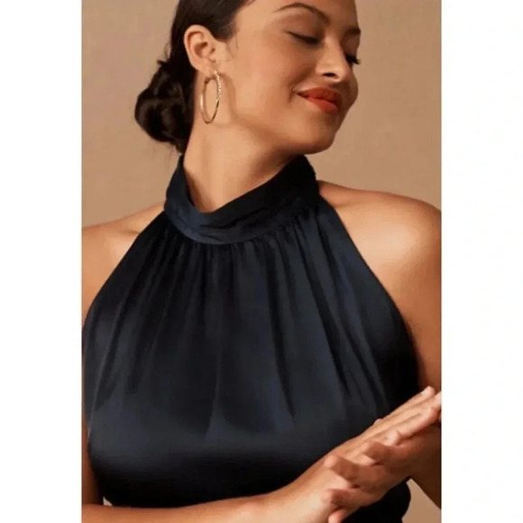 NWT Anthropologie BHLDN Esme Satin l Dress Long Wedding Guest Cocktail Black 8 - Picture 5 of 11